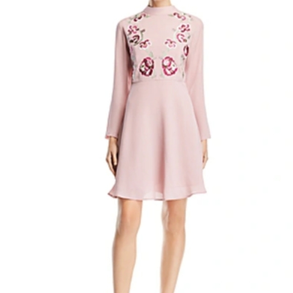 Nanette Lepore Pink Mock Neck Embroidered Dress - Picture 2 of 15